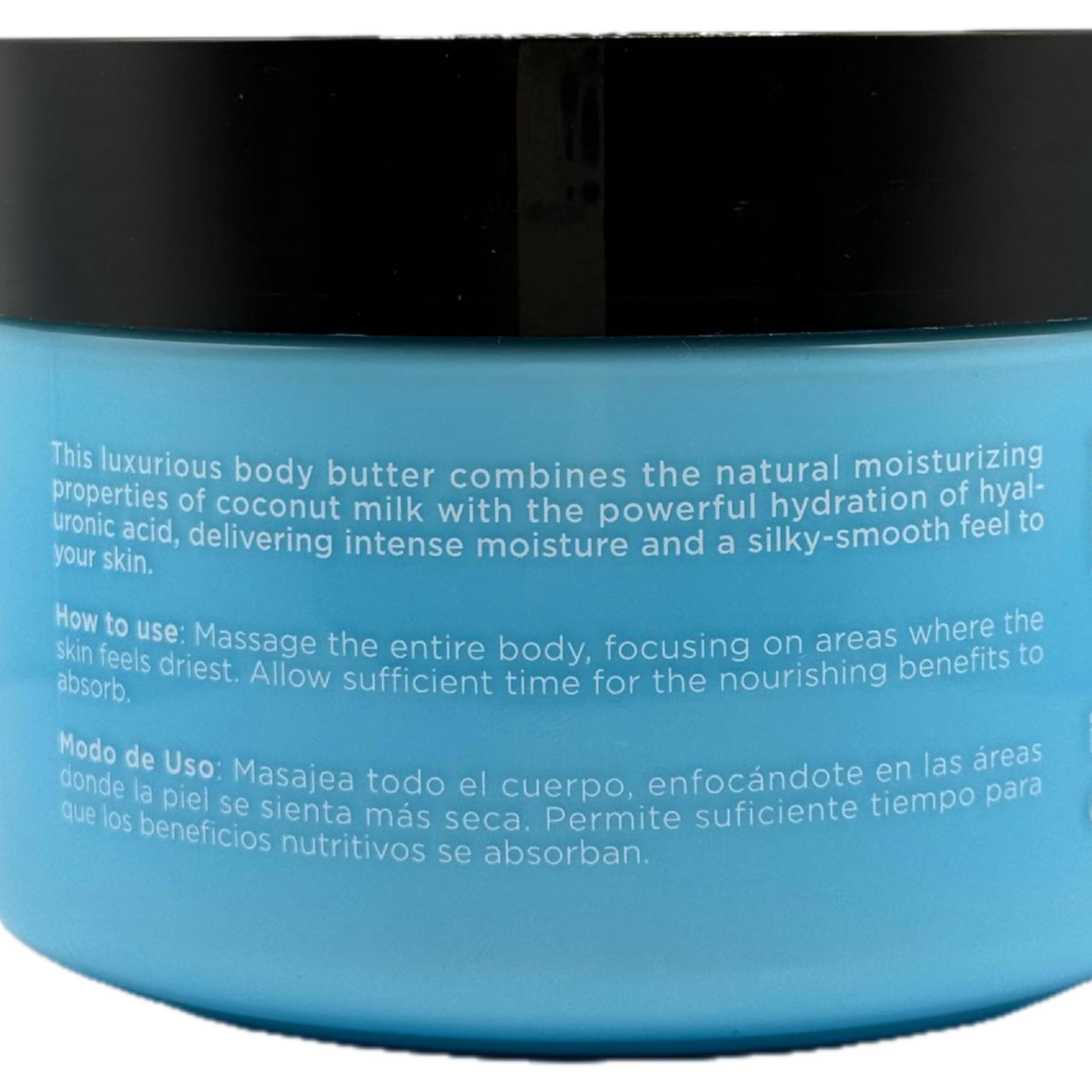 L LUSETA coconut milk and hyaluronic acid ingredients close-up.
