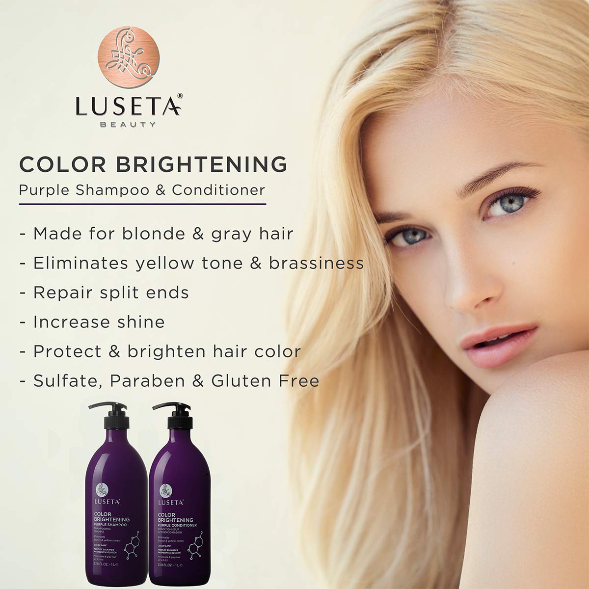 L LUSETA purple conditioner bottle featuring coconut oil for nourishing moisture