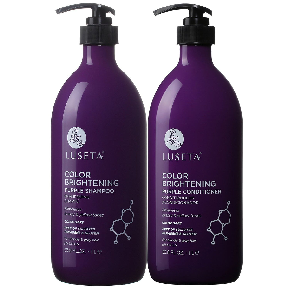 L LUSETA purple shampoo bottle with color-brightening formula for blonde and gray hair