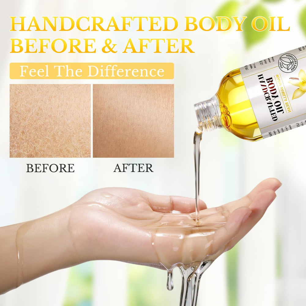 LMDGDS Vanilla Body Oil close-up texture shows a silky feel
