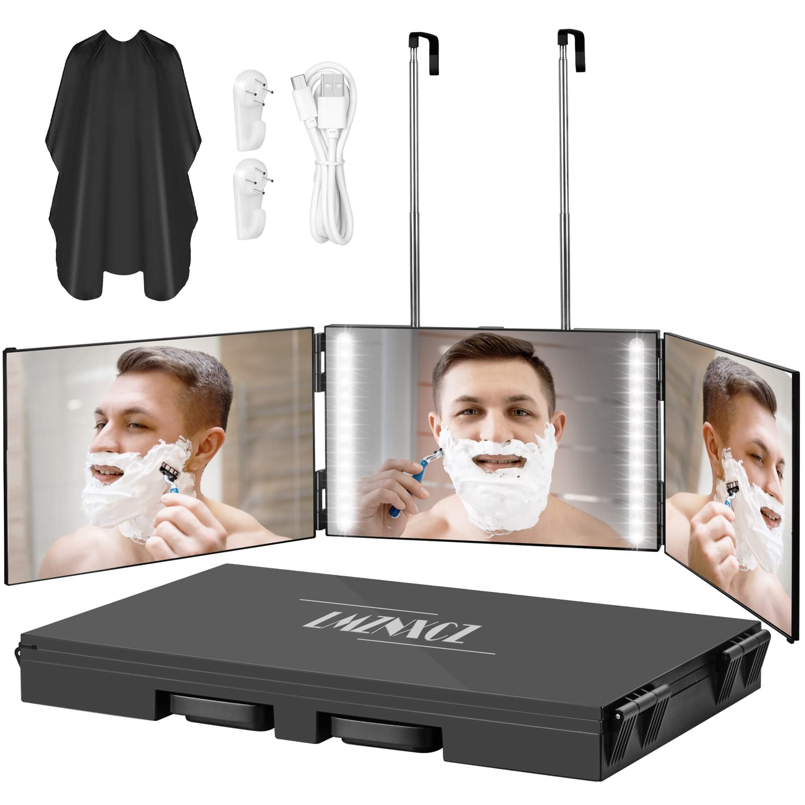 LMZNXCZ LED 3-Way mirror front view with clear lighting for precise grooming