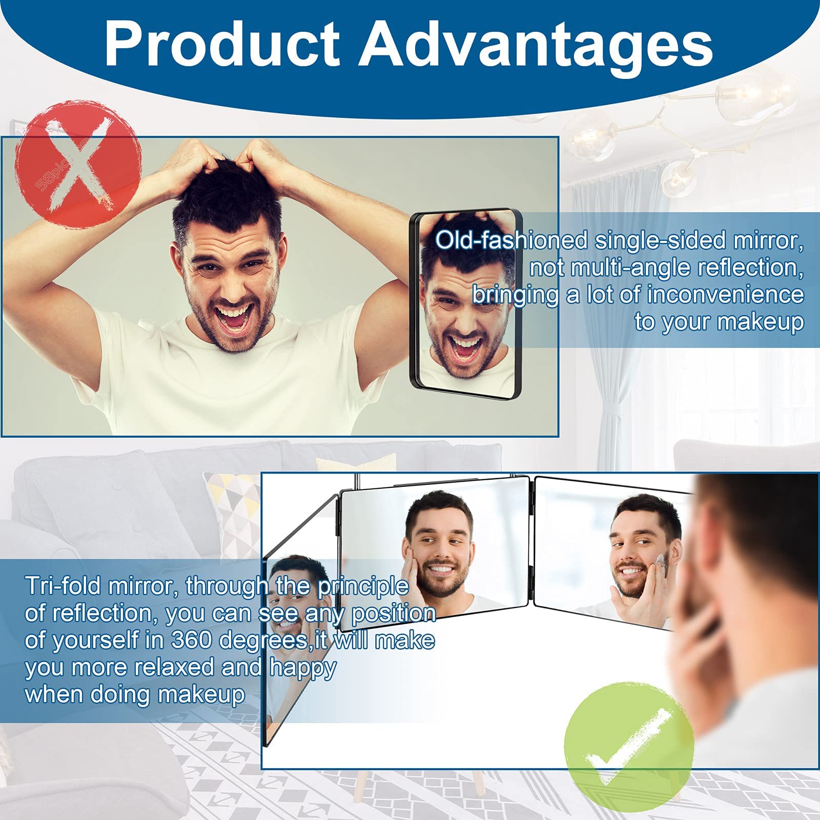 LMZNXCZ LED 3-Way mirror portable for on the go grooming
