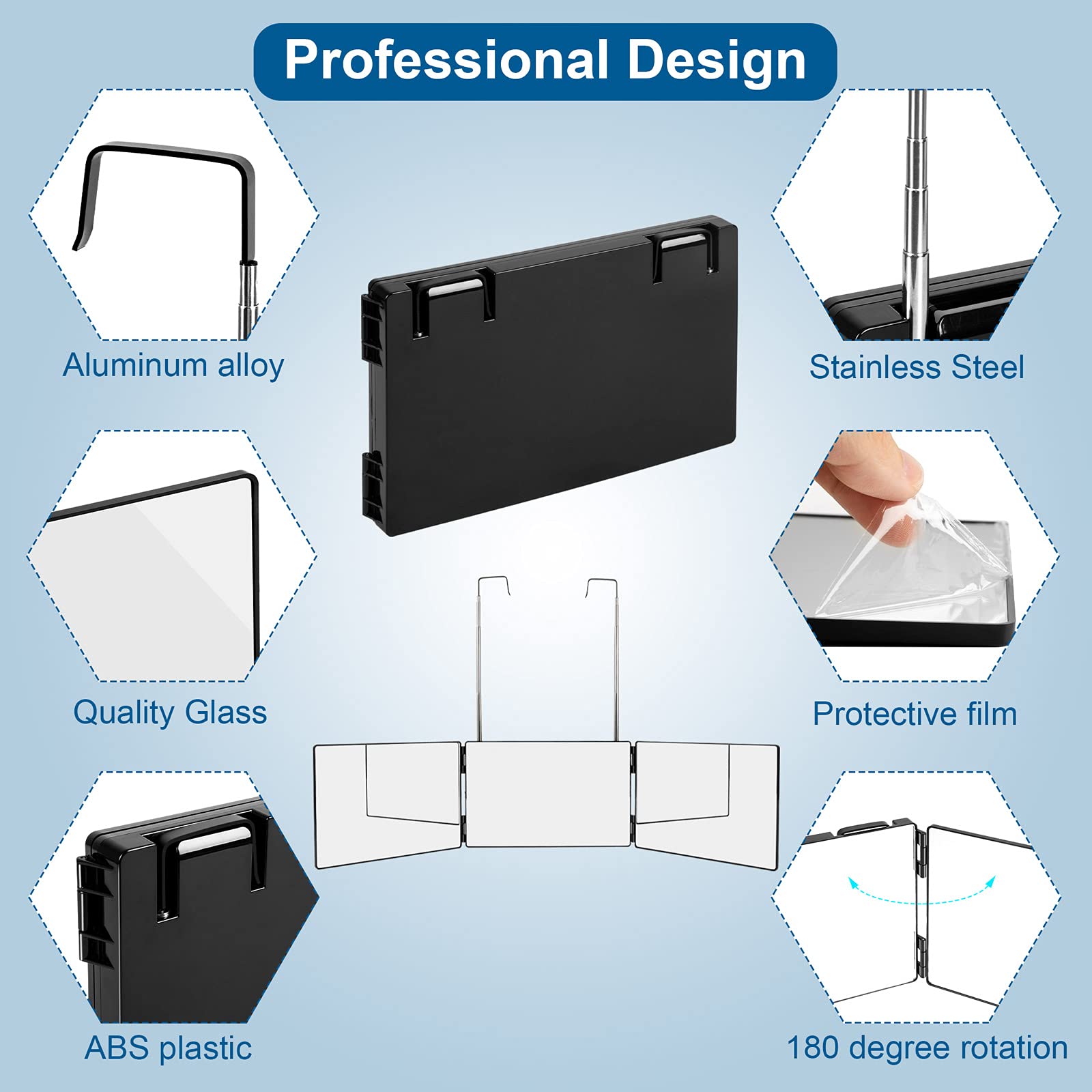 LMZNXCZ three-way mirror tri-fold design for compact use