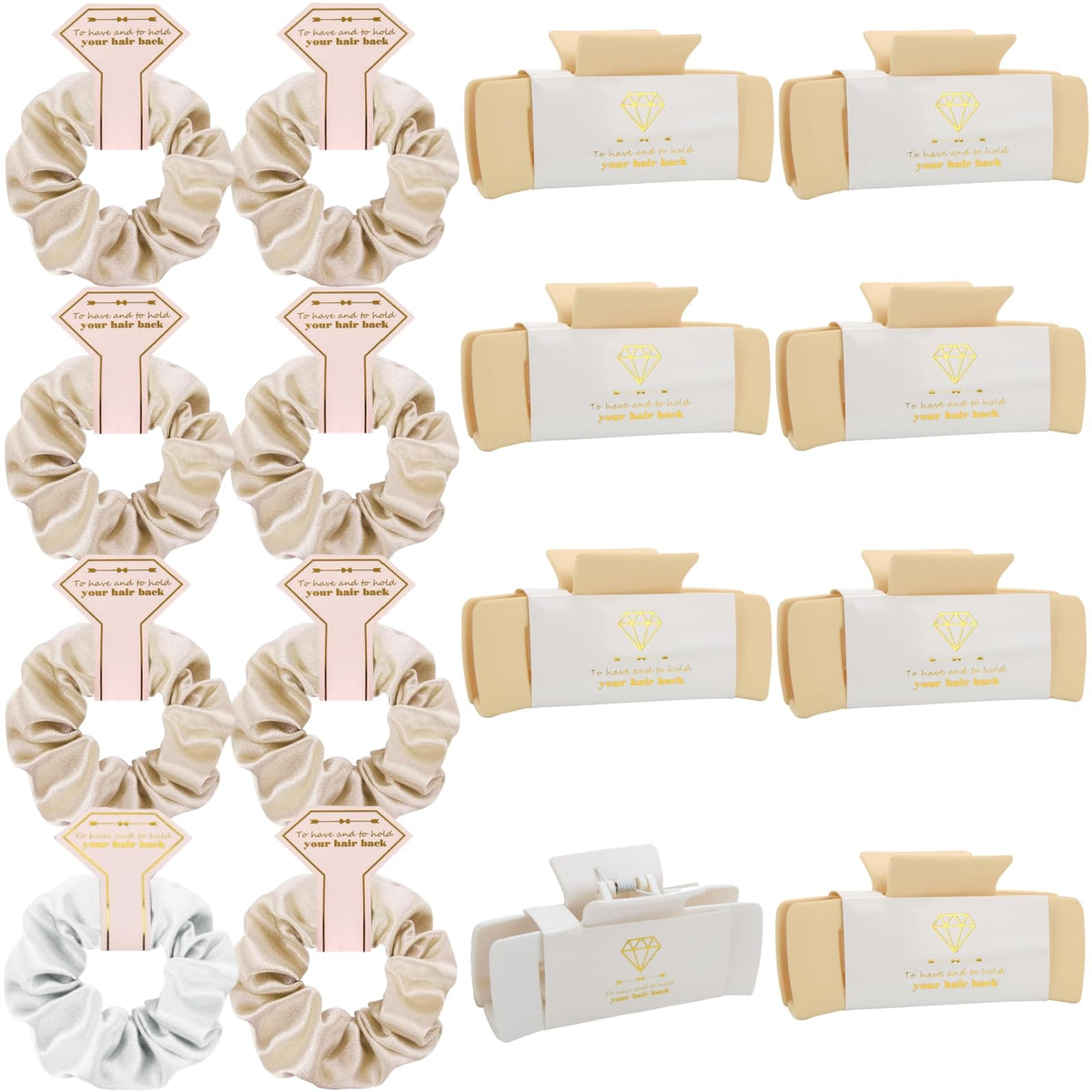 Loanzeg bridesmaid scrunchies and clips set, 4.1 inch square, secure hold for thick hair.