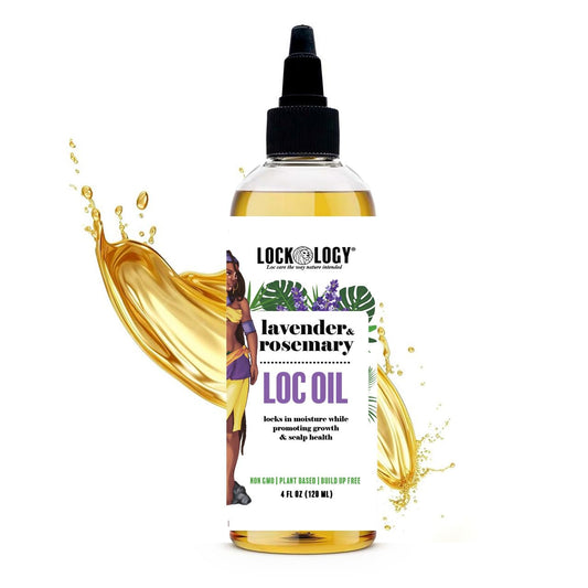 Lockology Lavender Rosemary Loc Oil nourishes dreadlocks and soothes the scalp.
