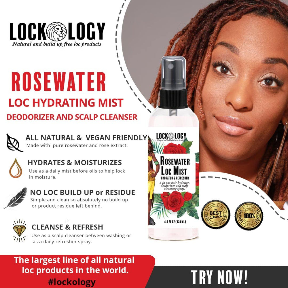 Lockology Rose Water Loc Moisturizer hydrates and refreshes locs.