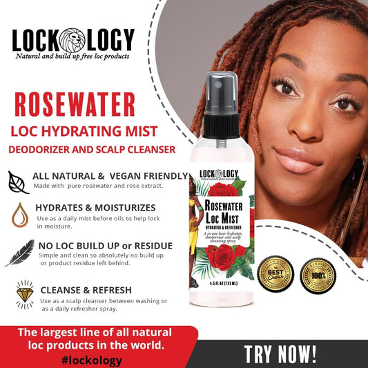 Lockology Rose Water Loc Moisturizer hydrates and refreshes locs.