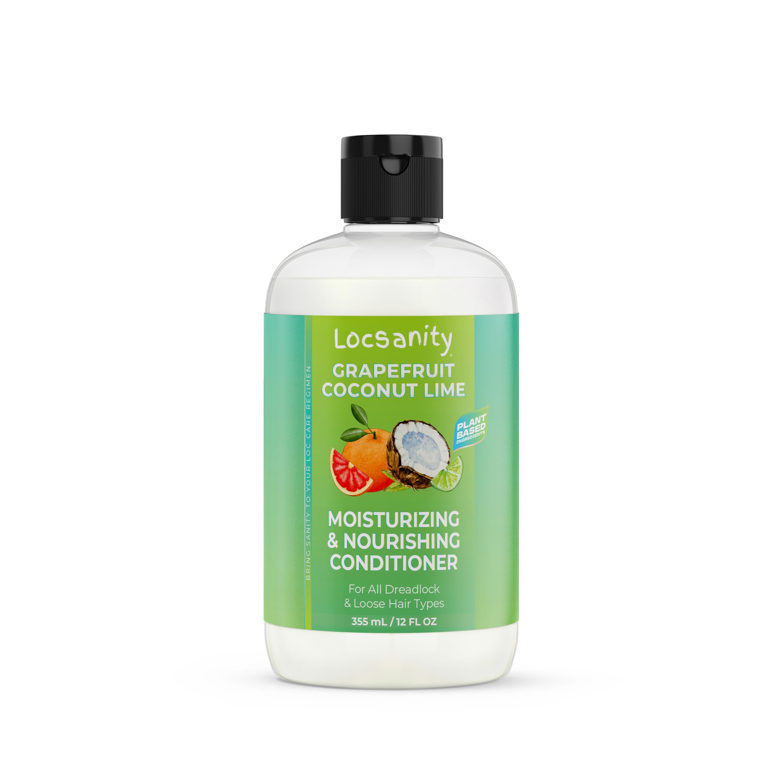 Locsanity Grapefruit Coconut Lime loc conditioner bottle promotes hydrated, manageable locs.