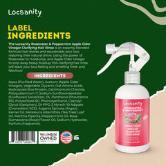 Locsanity ingredients highlight rosewater peppermint and ACV for nourishment