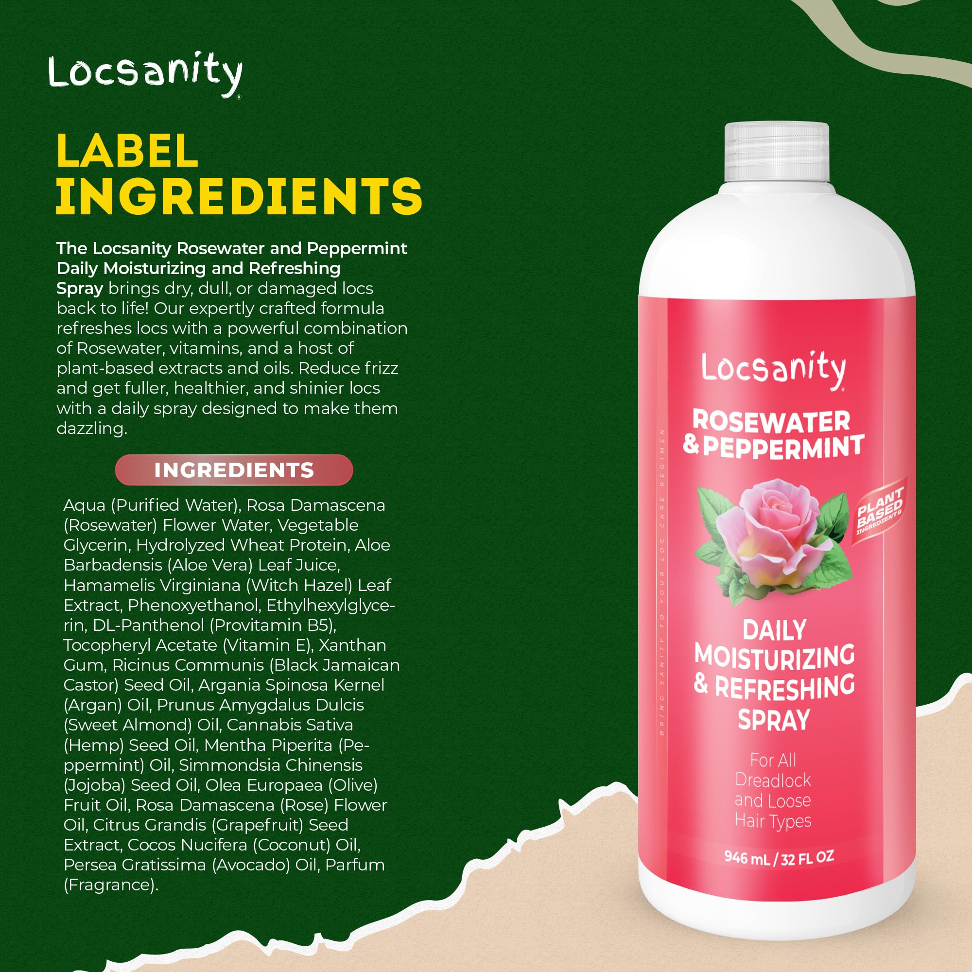 Jumbo 32oz Locsanity bottle on a bathroom shelf.