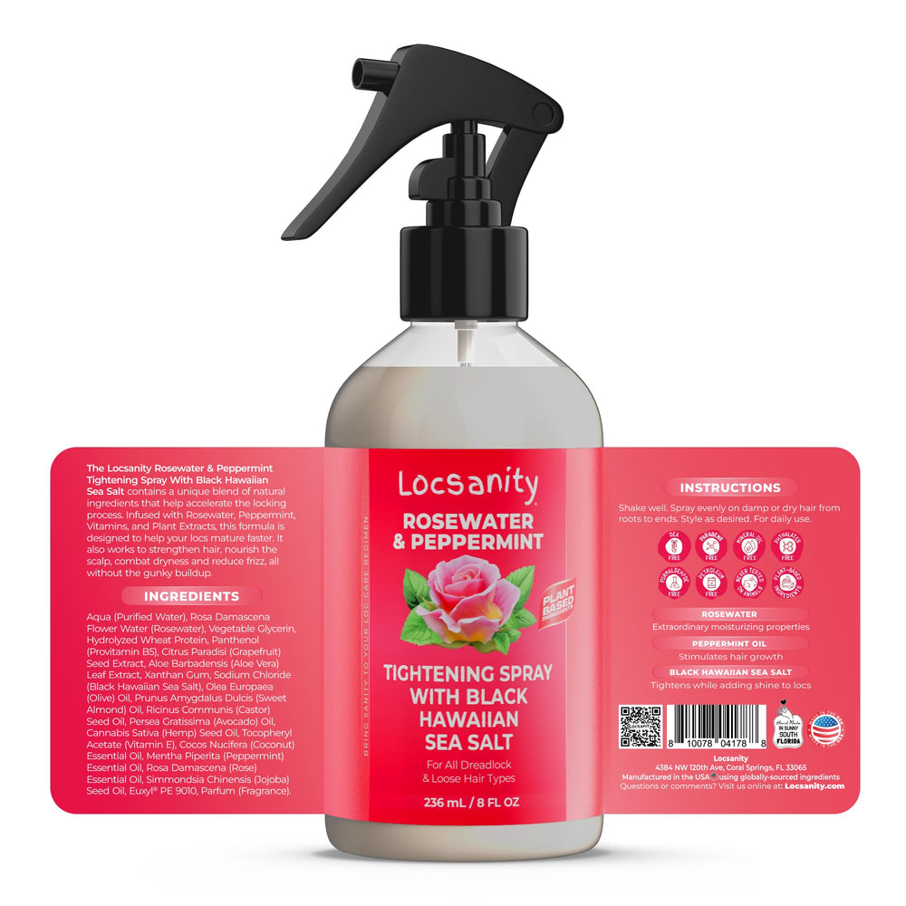 Locsanity Rosewater Peppermint Conditioner bottle for silky dreadlocks.