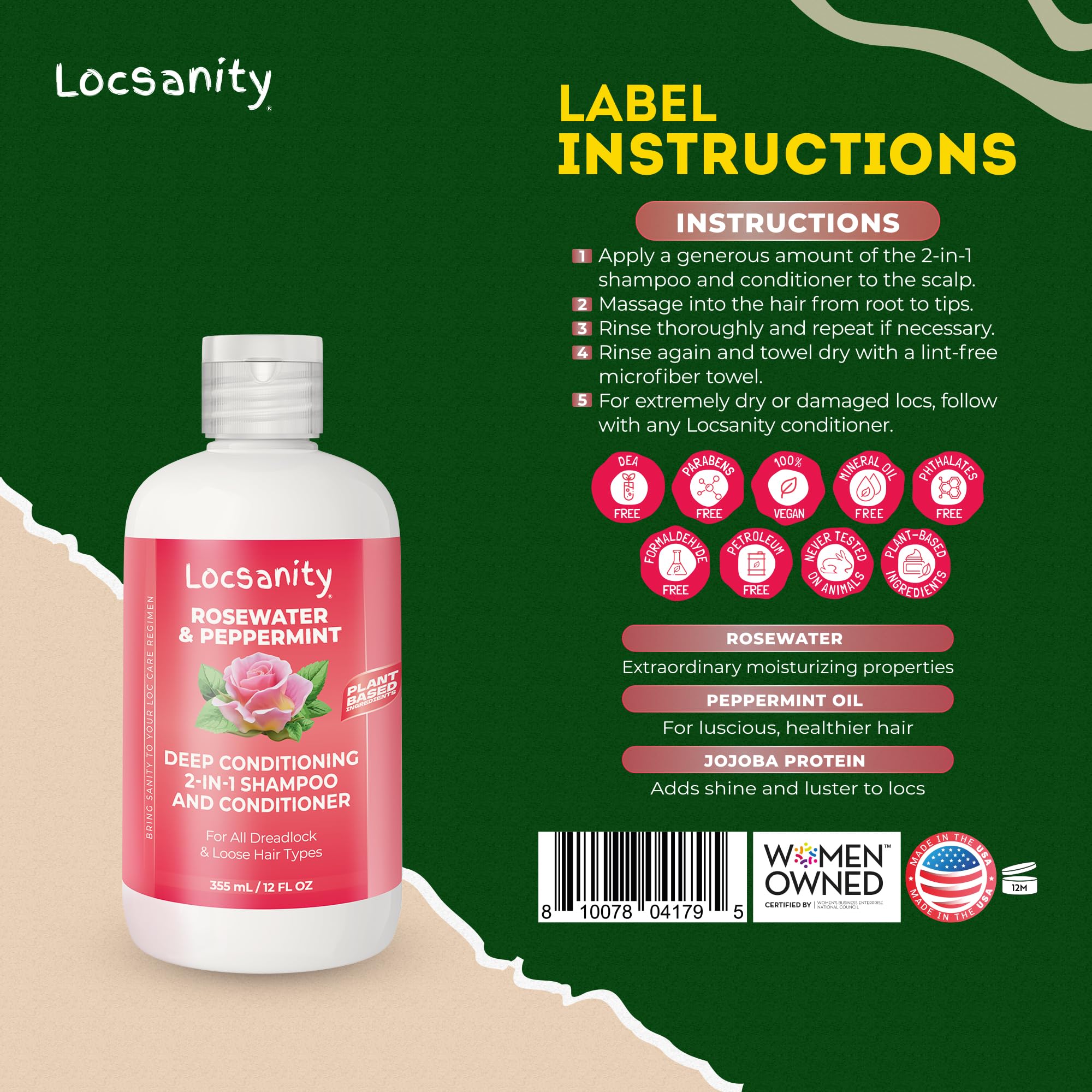 Locsanity label close-up highlighting clean, gentle cleansing for locs