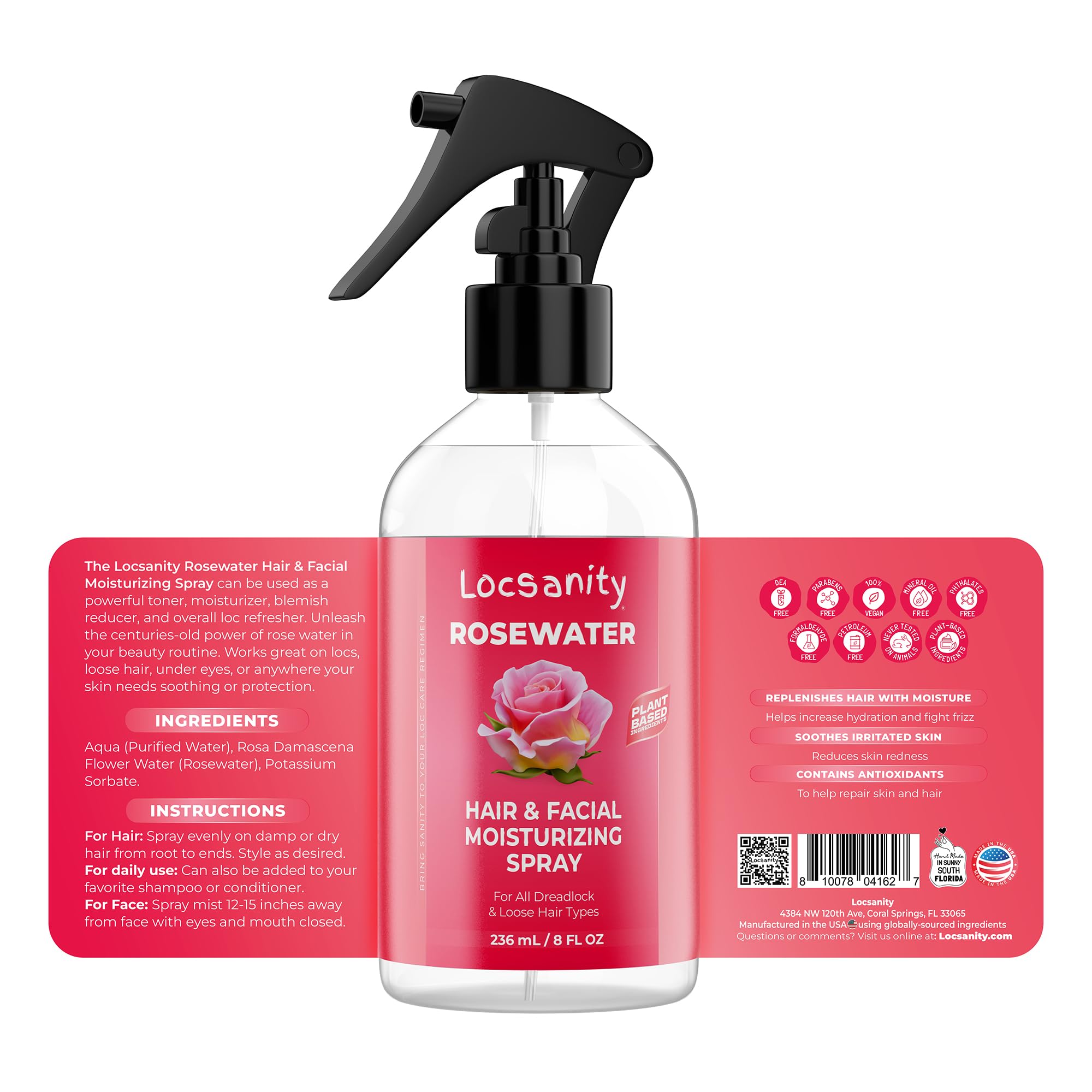 Locsanity Rosewater Peppermint Moisturizer bottle illustrating lightweight daily care.