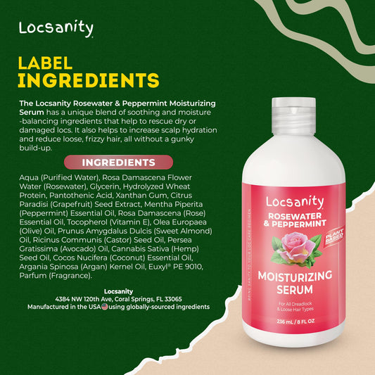 Locsanity Rosewater Peppermint Serum dropper designed for easy application.