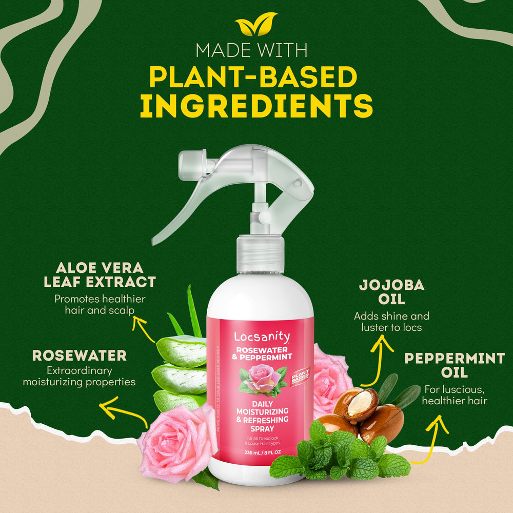 Locsanity Rosewater Peppermint Spray 12oz bottle offers long-term refreshment.