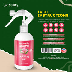 Locsanity Rosewater Peppermint Spray mist on locs for refreshing scalp feel.