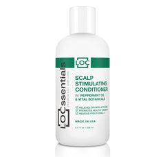 LOCssentials Scalp Stimulating Conditioner bottle pour showing peppermint infusion for a refreshed scalp