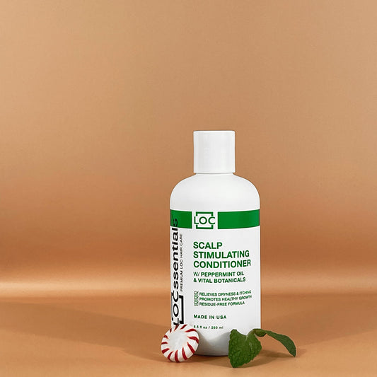 LOCssentials Scalp Stimulating Conditioner tub top view highlighting vegan formula and hydration