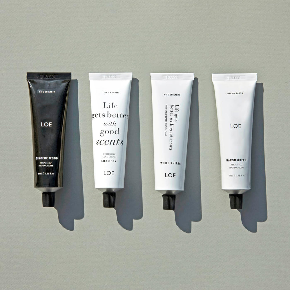 Natural essential oils listed in LOE hand cream ingredients.