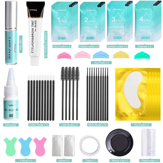 Loeland lash lift kit contents laid out for at-home salon results