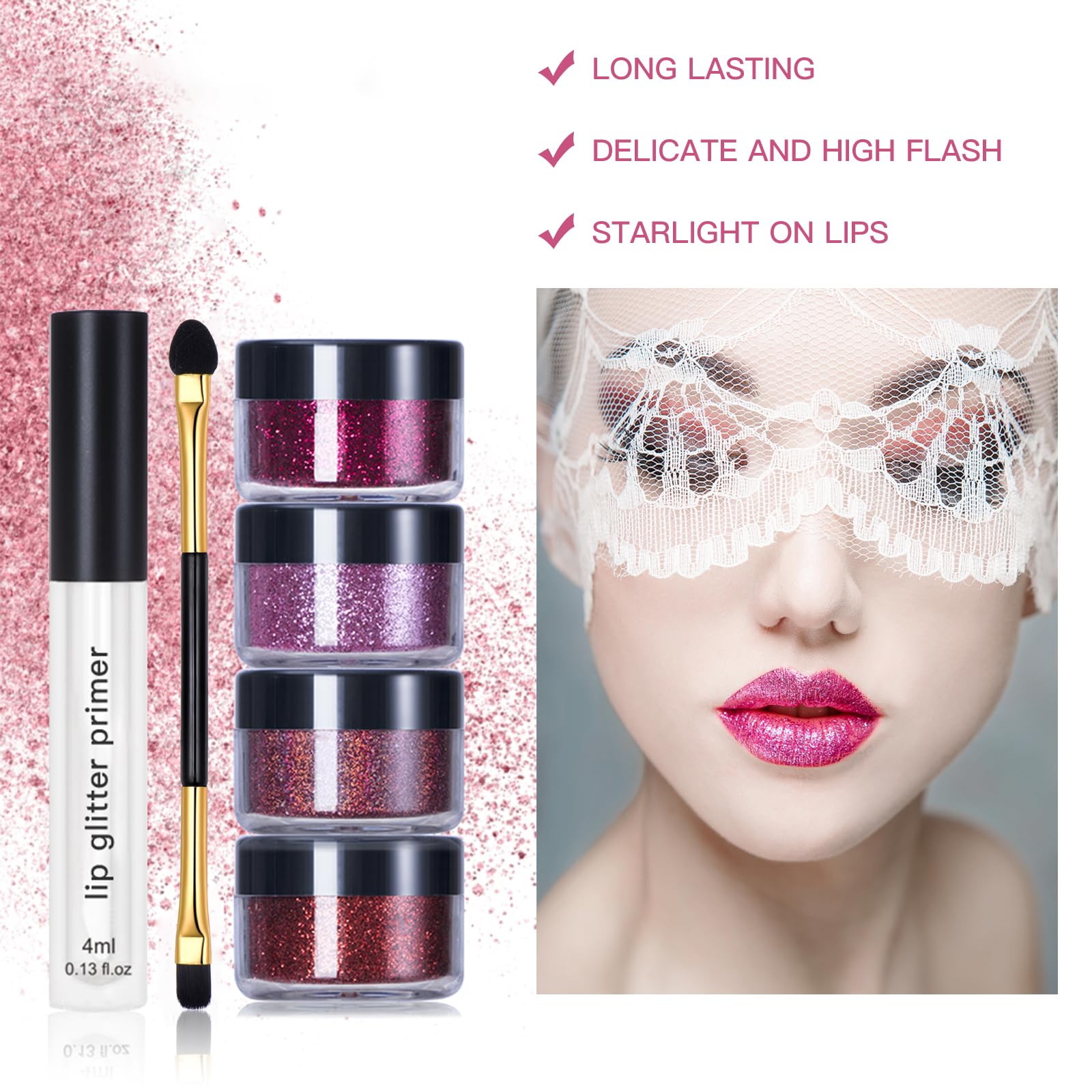 LOKFAR warm gold glitter lip powder for radiant, eye-catching lips.