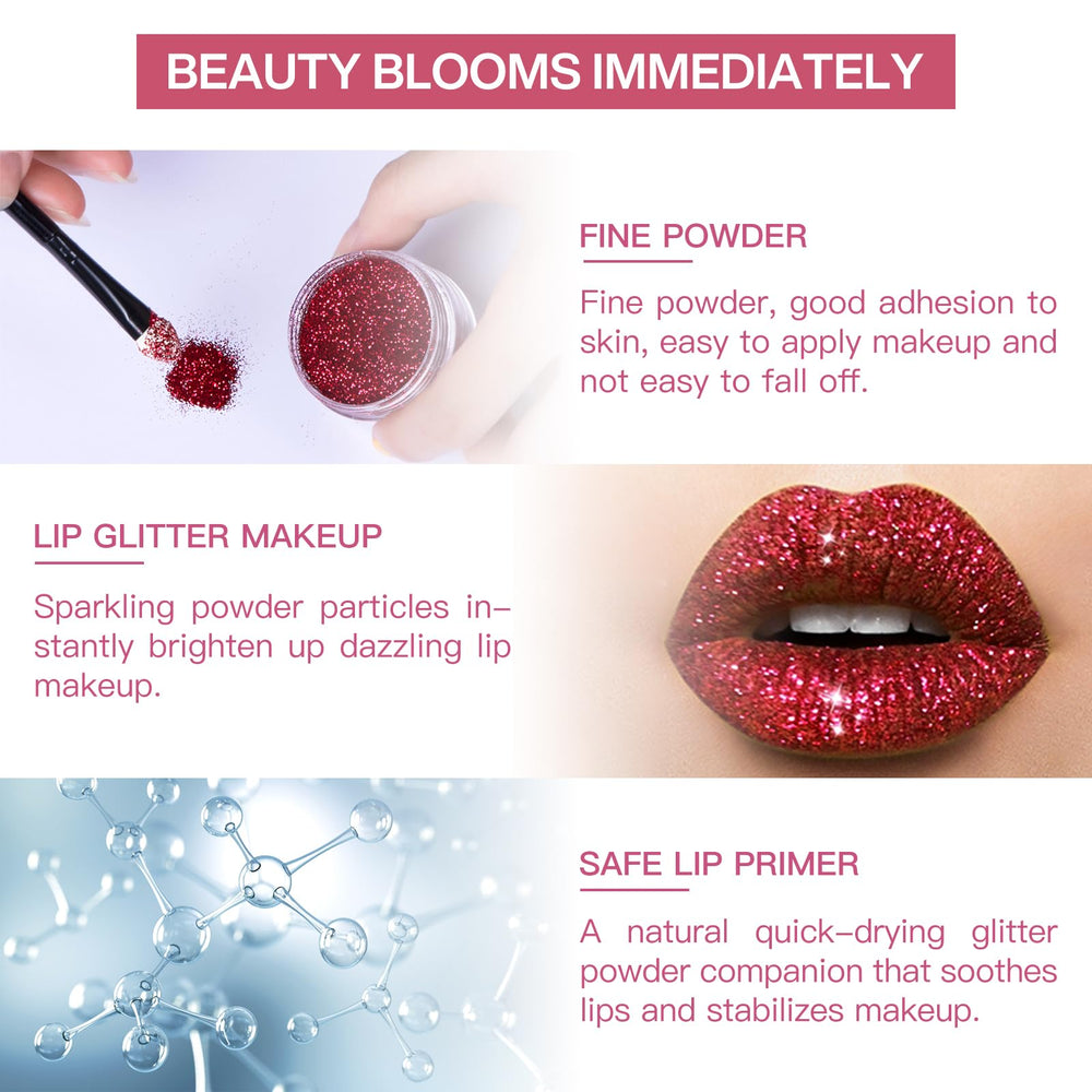 LOKFAR silver cool glitter lip powder for a frosted, modern sparkle.