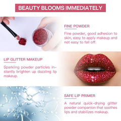 LOKFAR silver cool glitter lip powder for a frosted, modern sparkle.