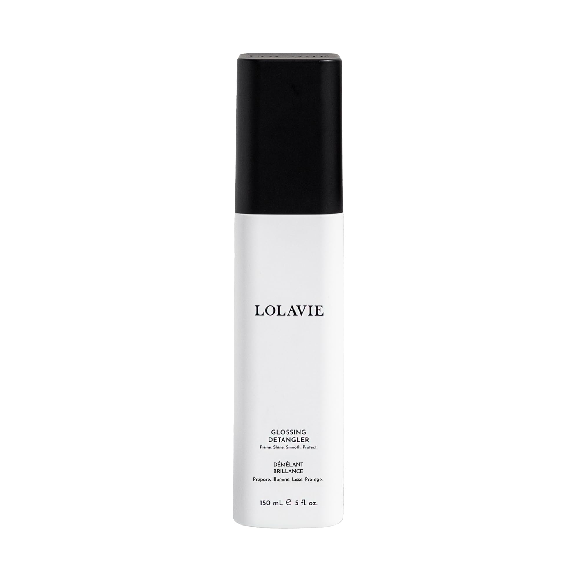 LolaVie Glossing Detangler bottle ready for quick smoothing and shine.