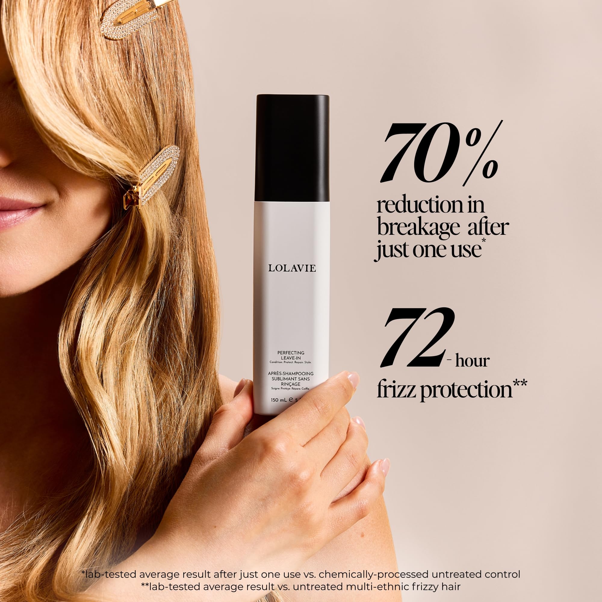 LolaVie Glossing Detangler travel-size bottle for easier combing and shine.