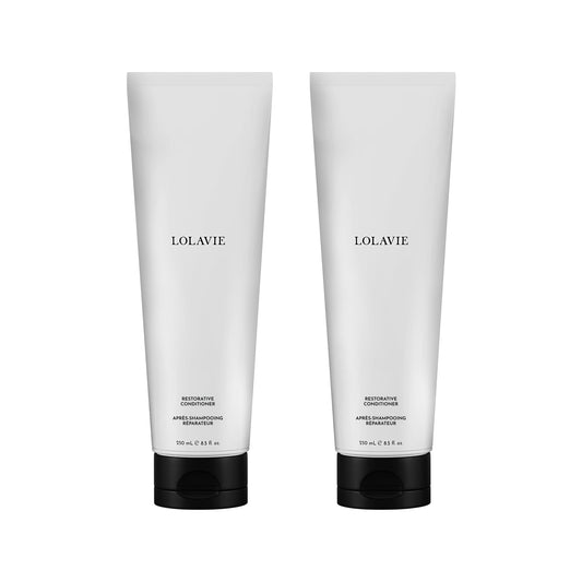 LolaVie Restorative Conditioner bottle showing hydration and frizz control.