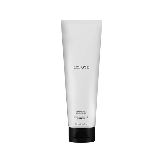 LolaVie Restorative Conditioner bottle highlights hydration for silky hair