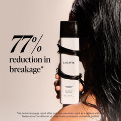 LolaVie Restorative Shampoo lather close-up, rich creamy foam for a luxurious wash.