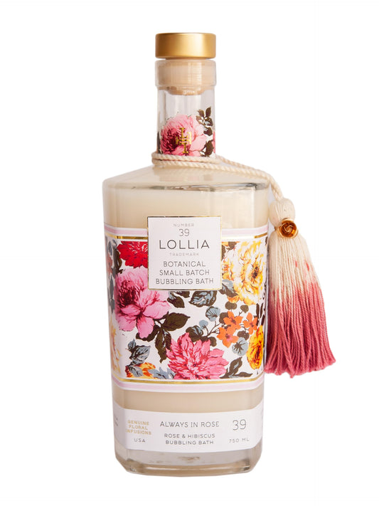 LOLLIA Always in Rose Bubble Bath bottle displaying floral luxury for a pampering soak.