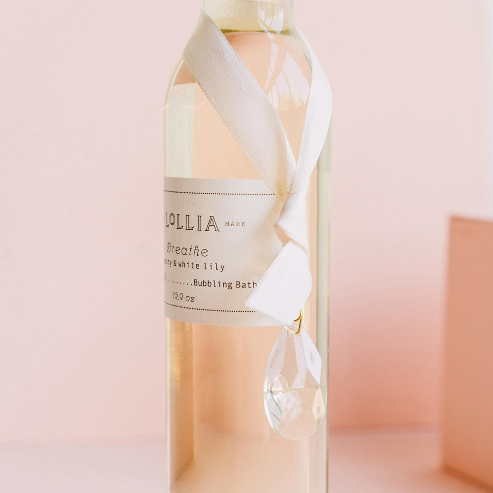 LOLLIA Breathe Bubble Bath peony scent creates a soothing bath aromatics.