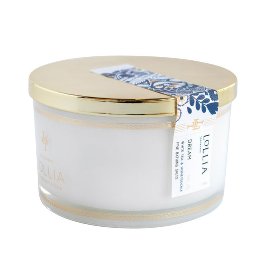 LOLLIA Dream Bath Salt packaging with linen drawstring bag for a luxurious soak
