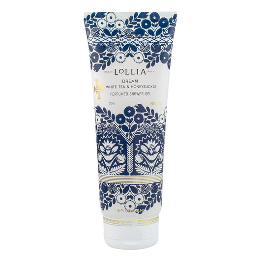 LOLLIA Dream Shower Gel bottle with white tea and honeysuckle scent for luxurious daily ritual