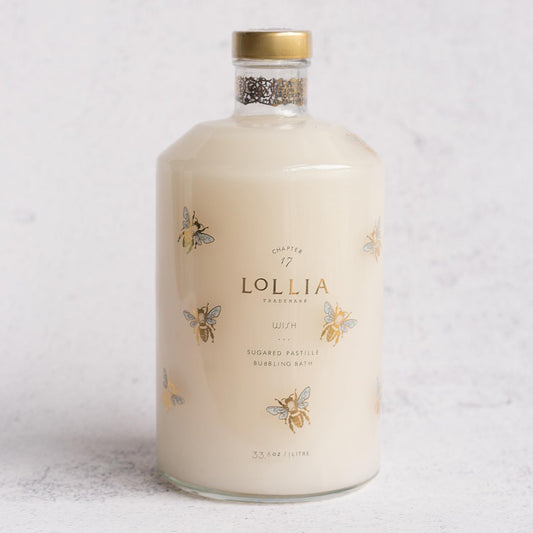 LOLLIA Wish Bubble Bath bubbles close-up promoting a calming soak.
