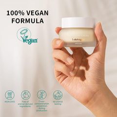 Lolovegan Vita Glow Cream being gently applied along the jawline for a lightweight routine.