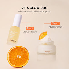 Lolovegan Vita Glow Cream packaging flat lay with branding visible.