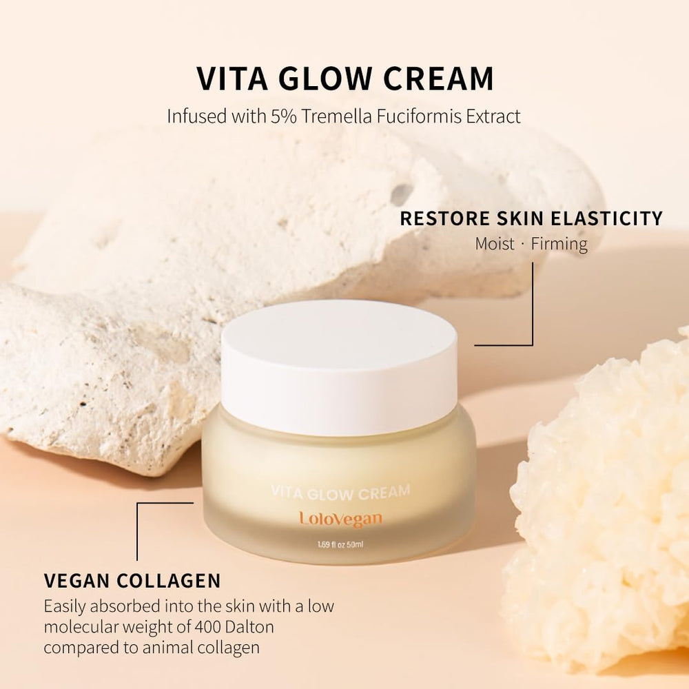 Lolovegan Vita Glow Cream texture close-up demonstrating smooth hydration.