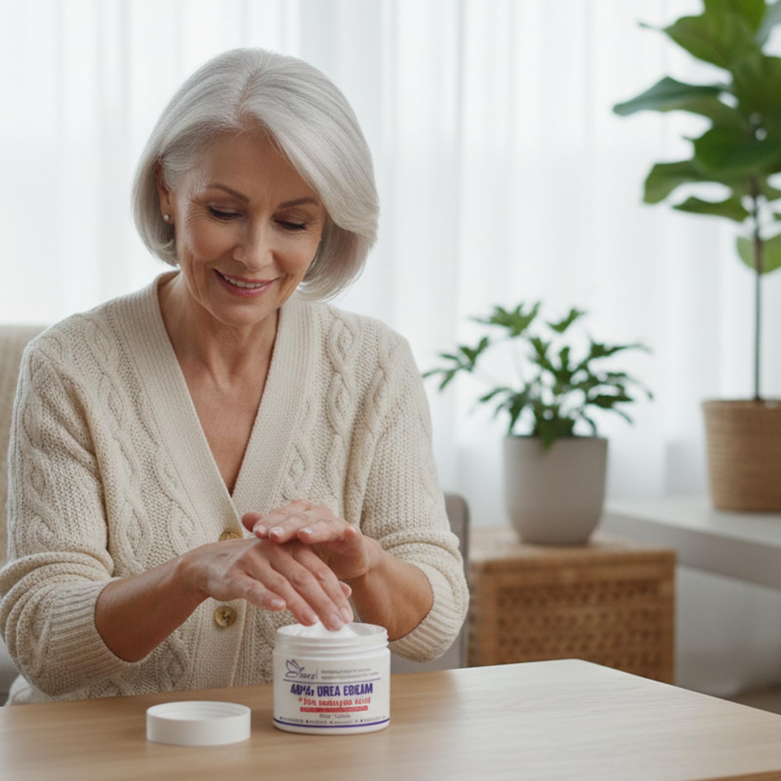LOLX Urea Cream on dry hands demonstrating intense hydration.