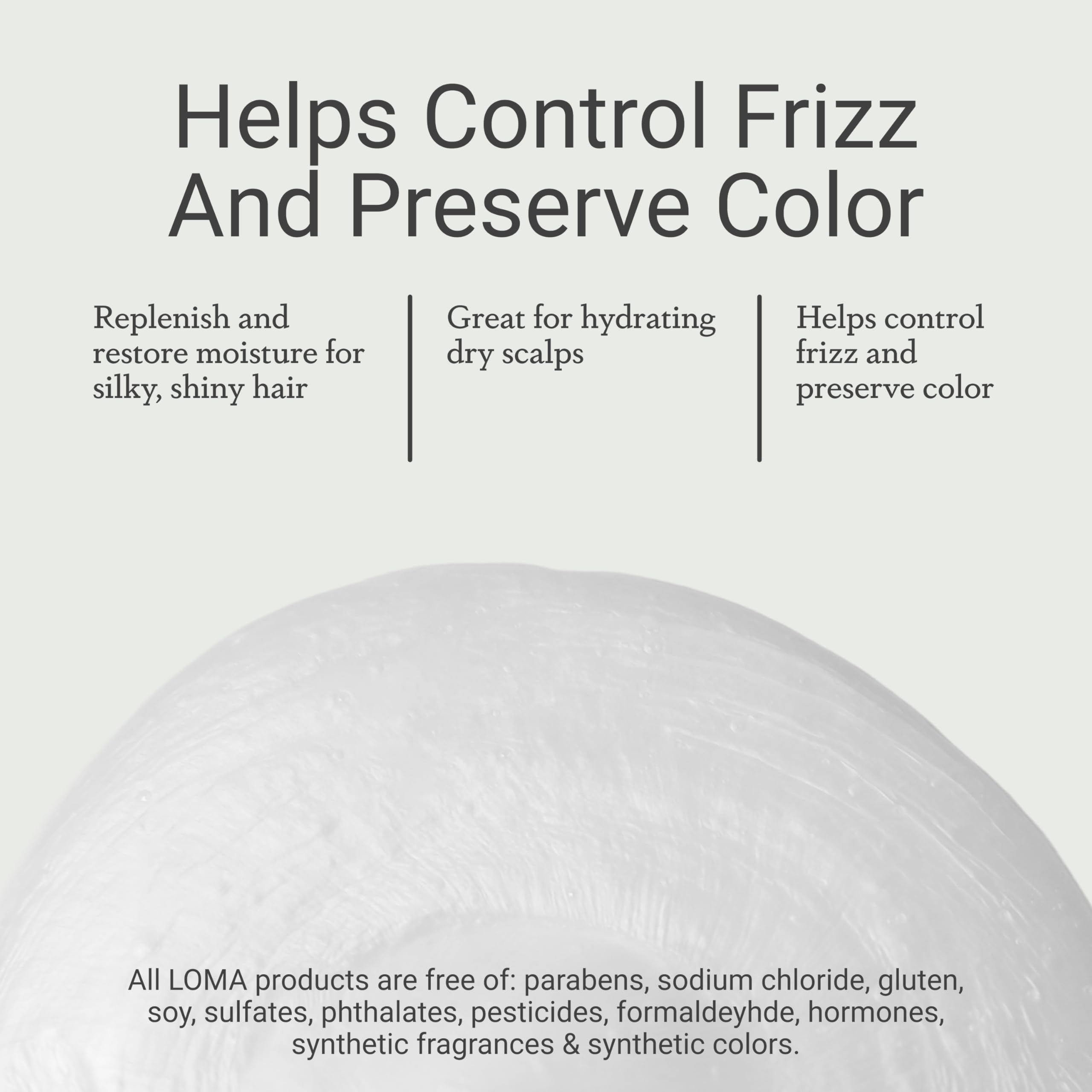 LOMA Moisturizing Shampoo bottle cap closeup emphasizes easy, controlled dispensing.
