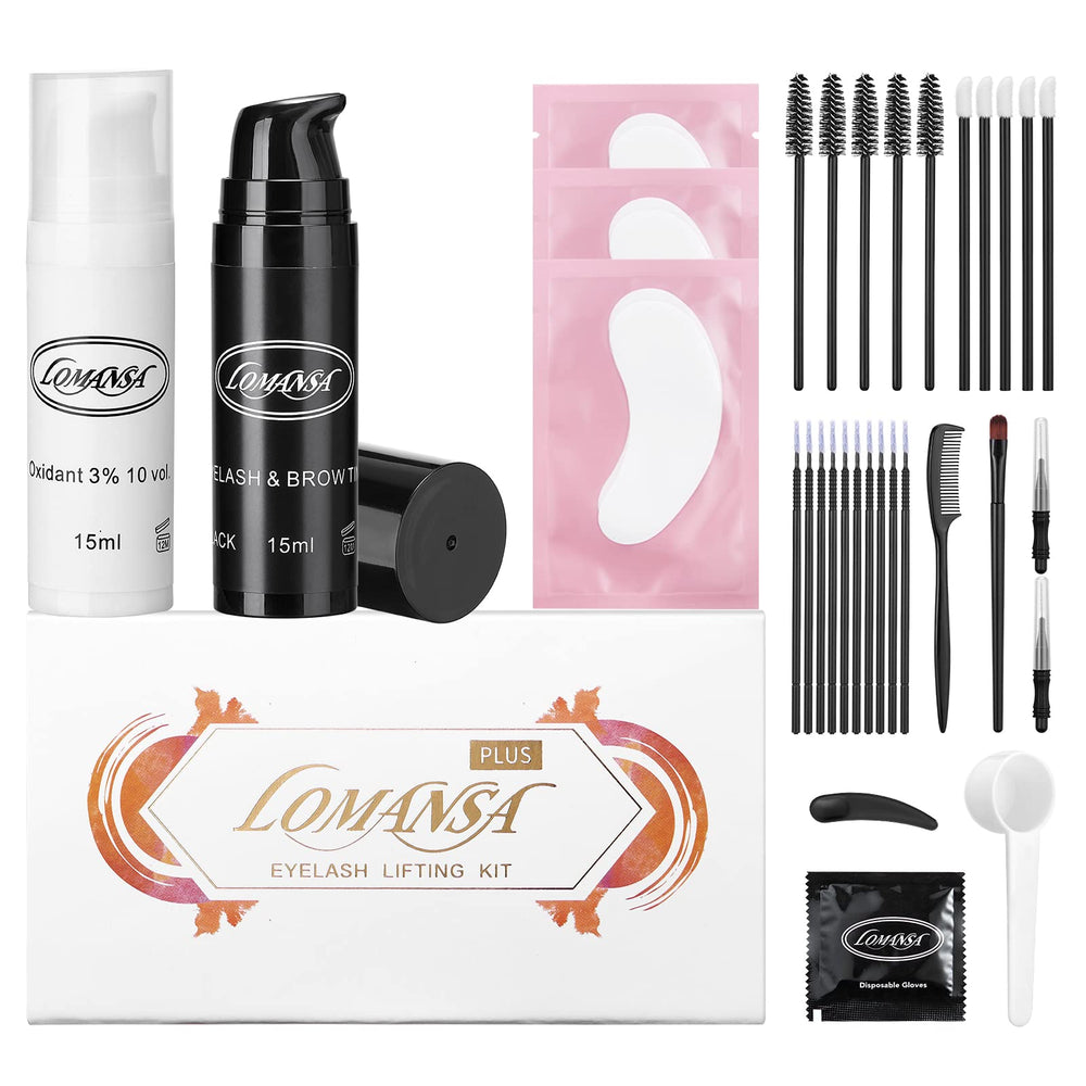 Lomansa Black Eyelash Color Kit packaging demonstrates salon-grade at-home color results