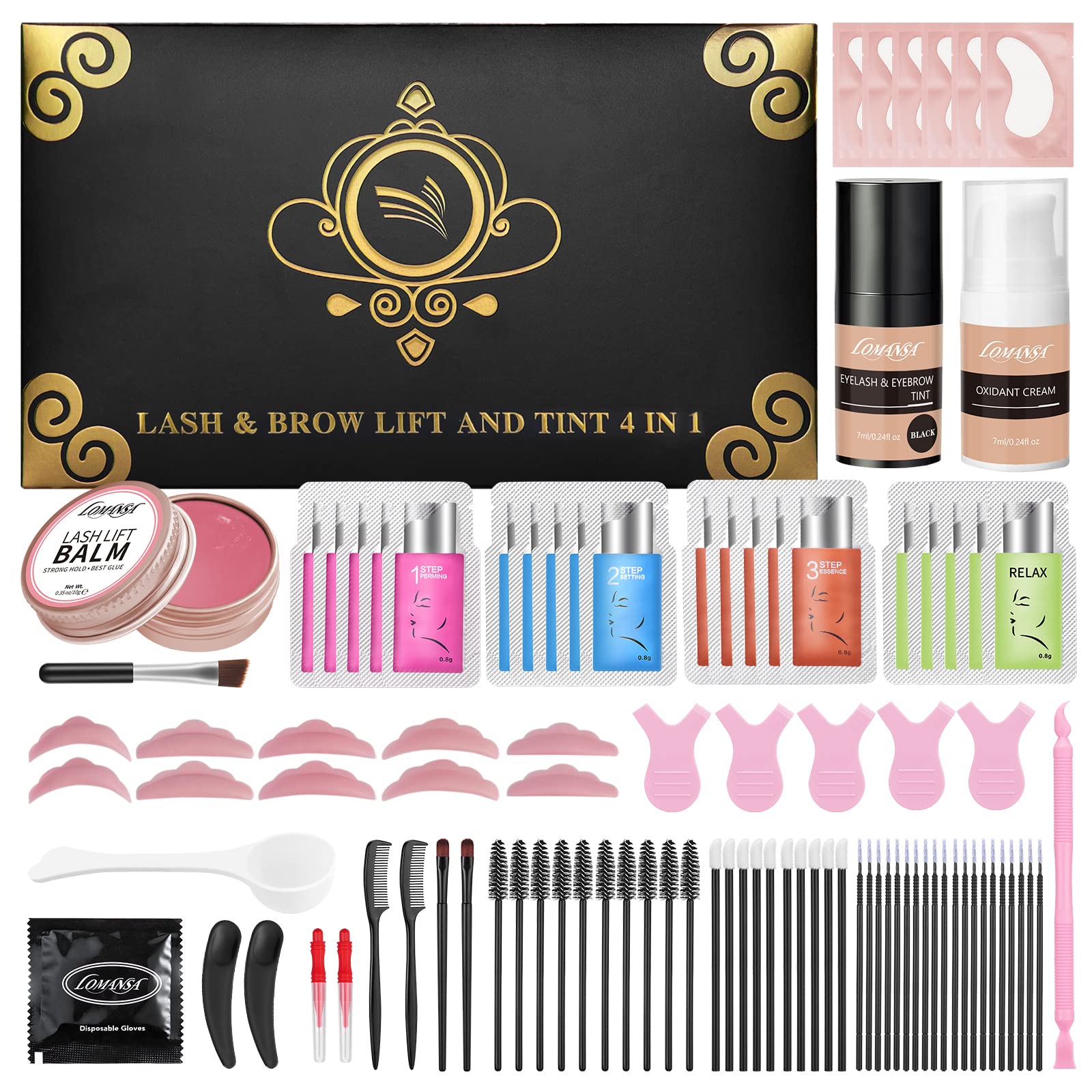 Lomansa lash lift color kit black bottle close-up for at-home salon-grade results