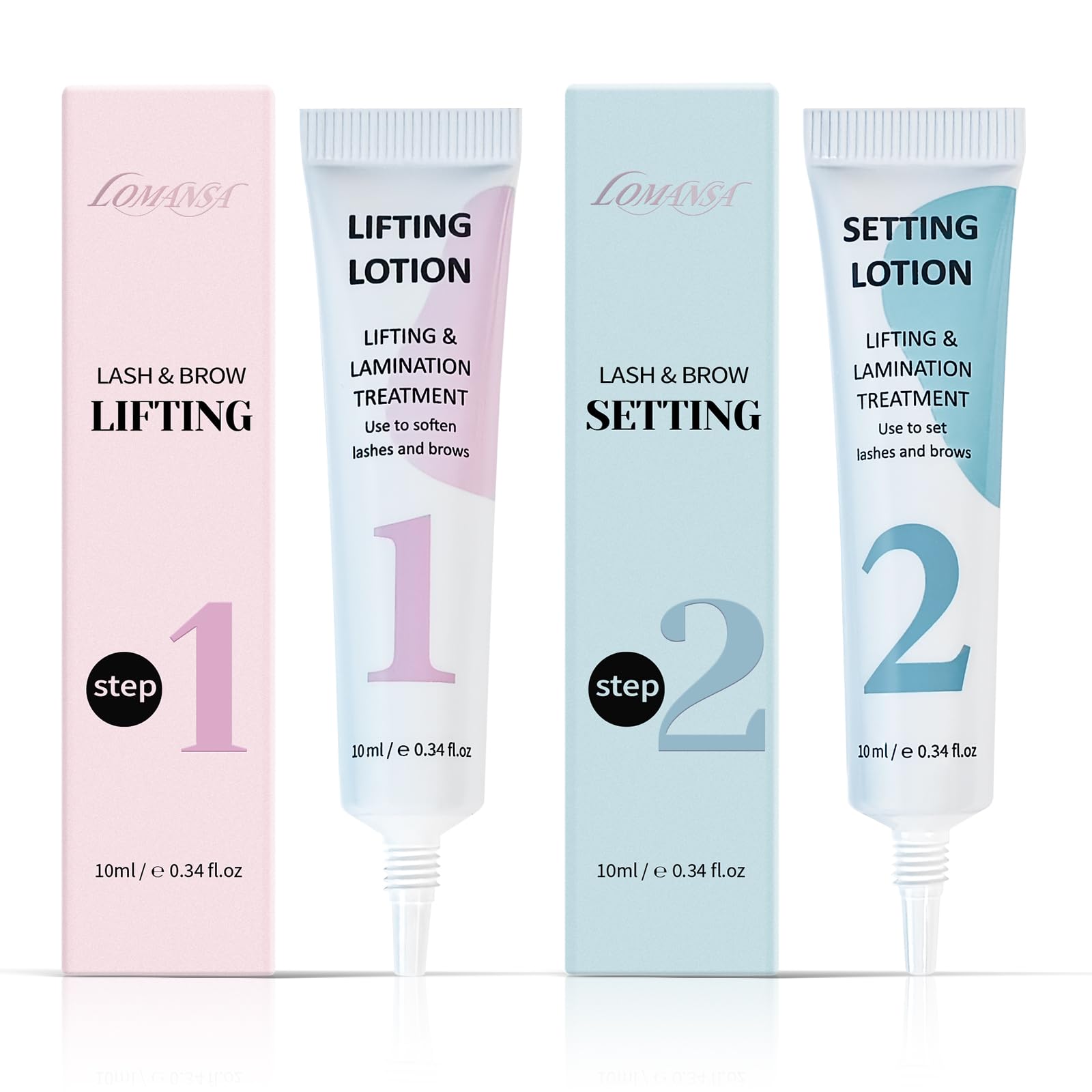 Lomansa Lash Lifting Lotion bottle close-up showing a gentle eye-safe formula.