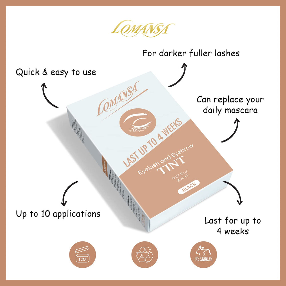 Lomansa Lash Tint Kit all-in-one box showing components.