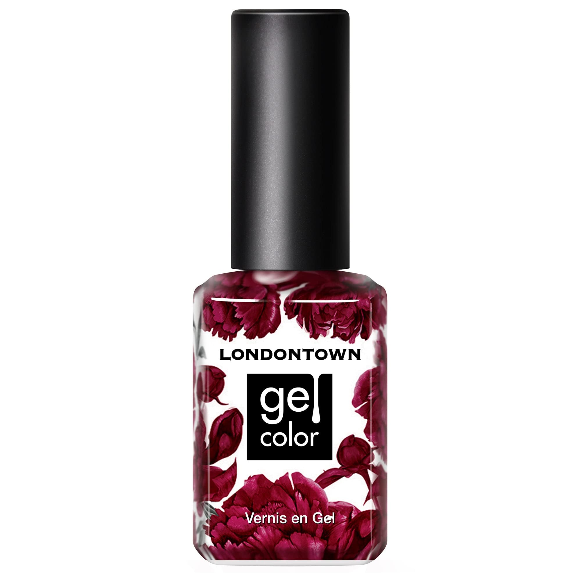 LONDONTOWN glossy deep purple bottle close-up, premium shine for a bold manicure.
