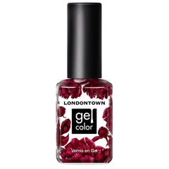 LONDONTOWN glossy deep purple bottle close-up, premium shine for a bold manicure.
