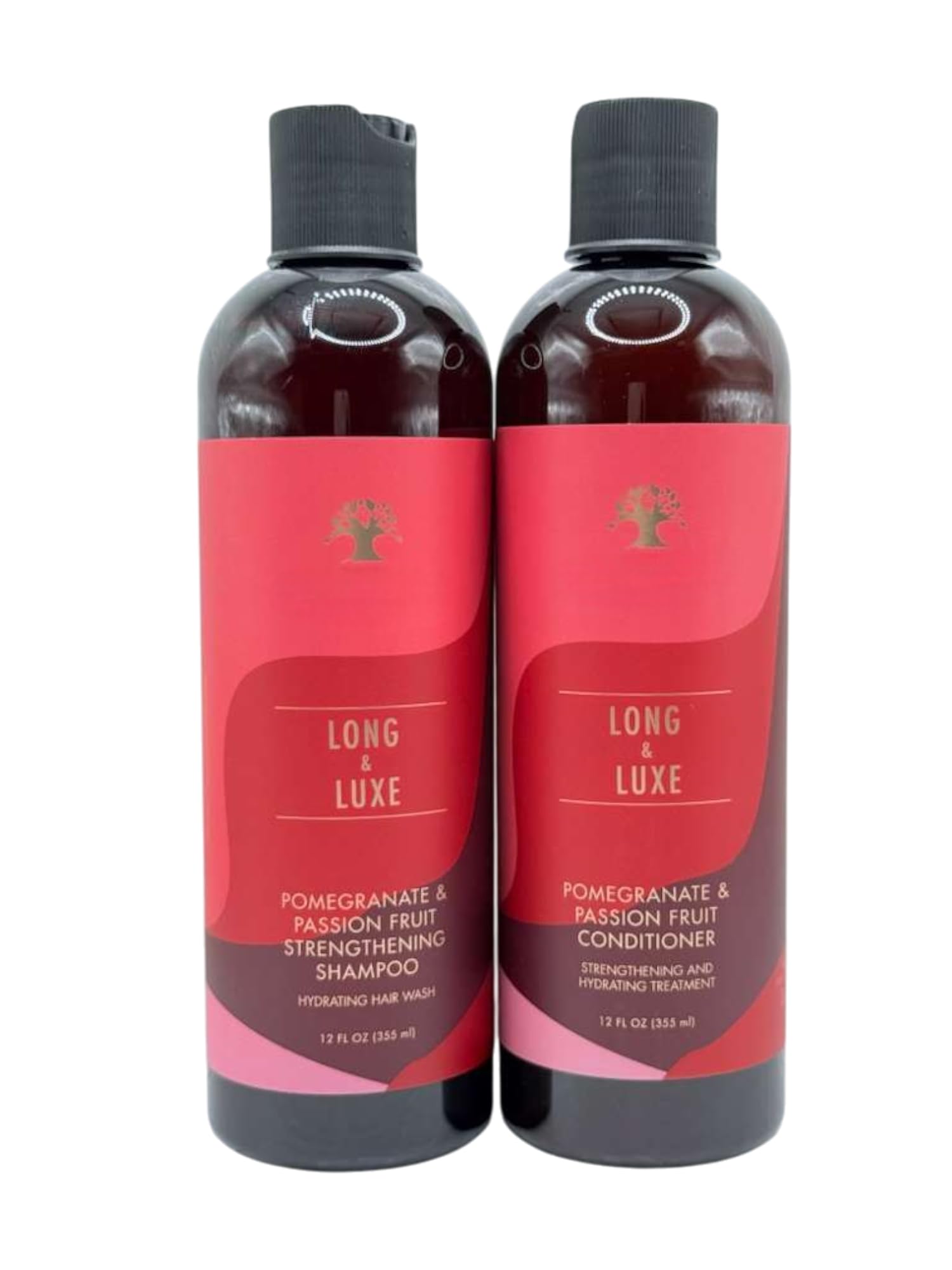 Long & Luxe shampoo bottle with pomegranate promises stronger, nourished hair.