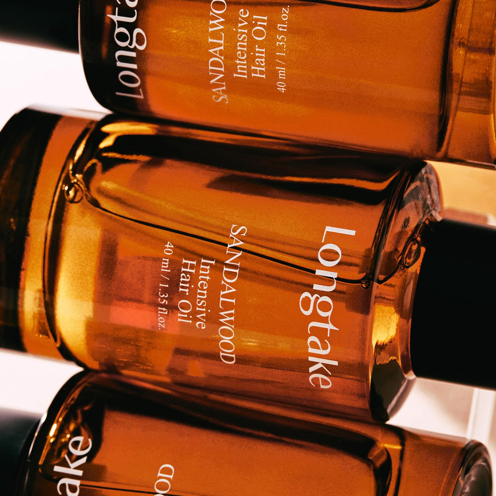 LONGTAKE Sandalwood Hair Oil post-wash coin-sized amount guidance.